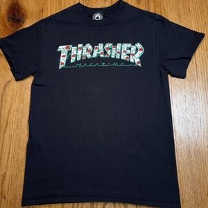 Thrasher Magazine Graphic Shirt Mens Small Rose Thorn Logo Skateboarding Black